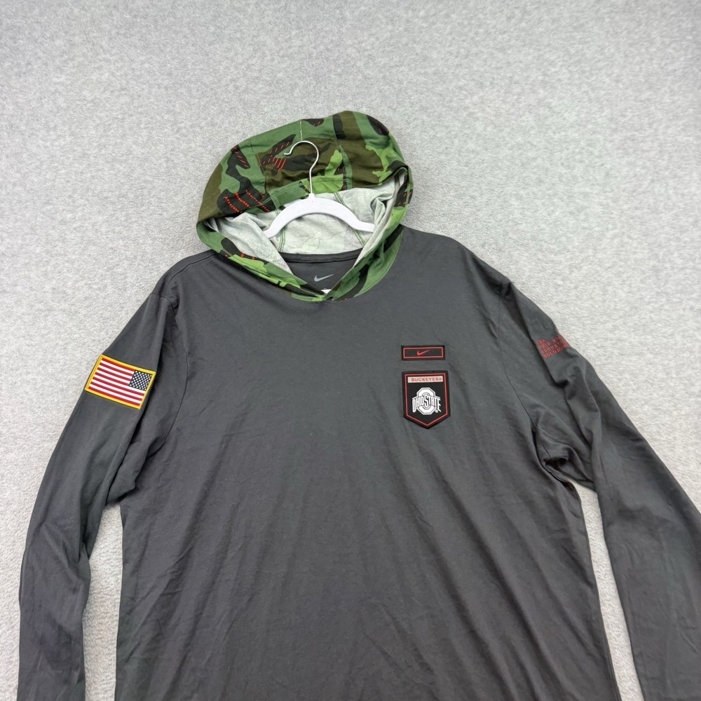 Nike Ohio State Buckeyes Long Sleeve Hoodie Camo Hood Mens XL Gray Athletic
